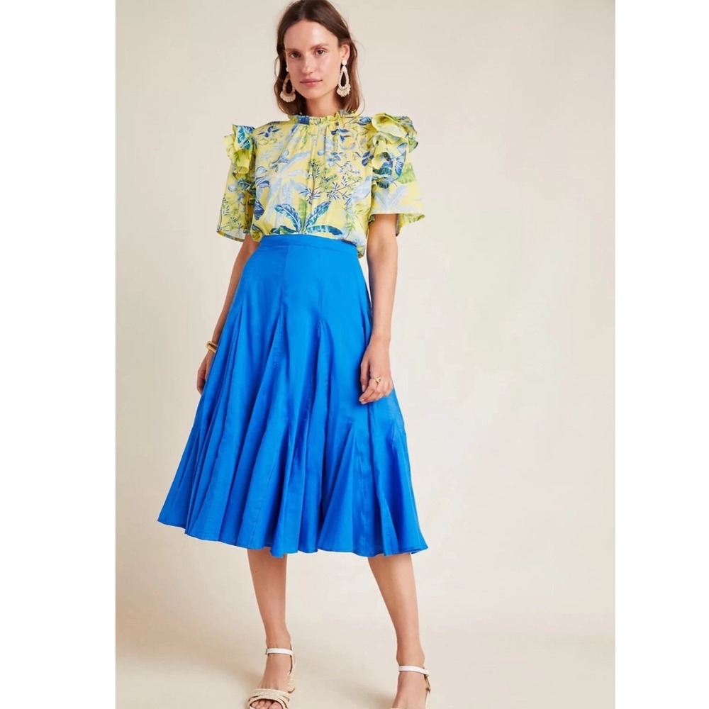 Anthropologie Maeve Arielle Flounced Midi Skirt 6 Sapphire Blue